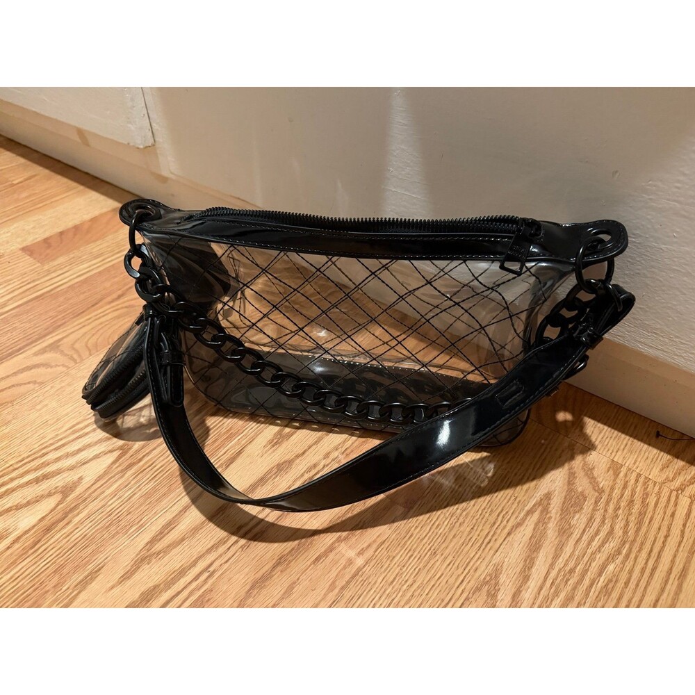 steve madden clear quilted shoulder bag with black trim